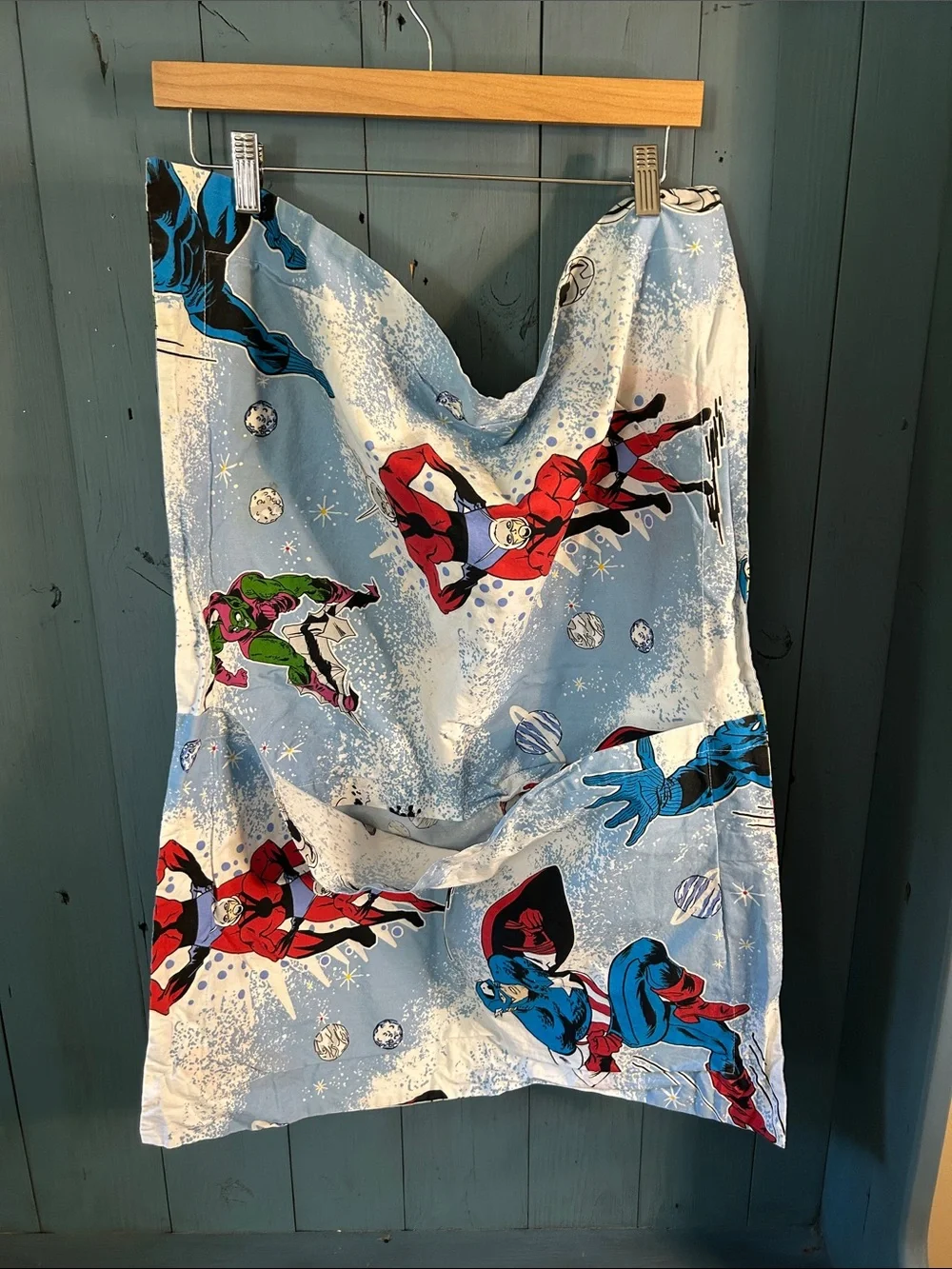 Pottery Barn Kids Marvel Comics Superhero Print Pillow Sham - Blue 100% Organic